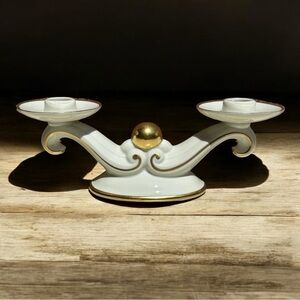 Gerold & Co Tettanu Elegant White and Gold Double Candle Holder